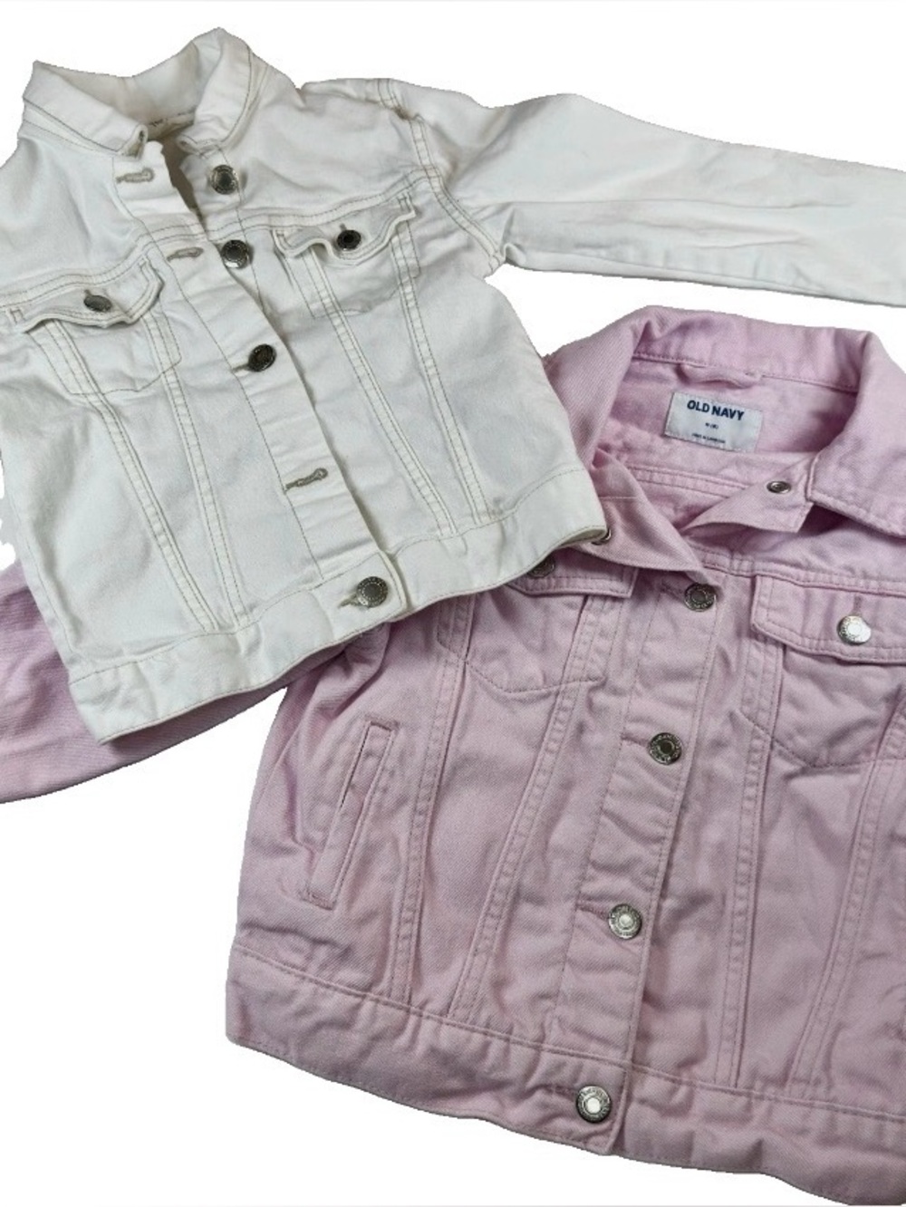 Old Navy & H&M Girl Jackets Lot of 2 Size M (8) White and Pink & Buttons.